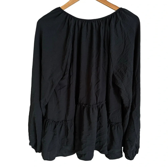 NWT Ady P size XL Black Tie Neck Peplum Blouse Top Long Sleeve New Heavyweight - Picture 2 of 5